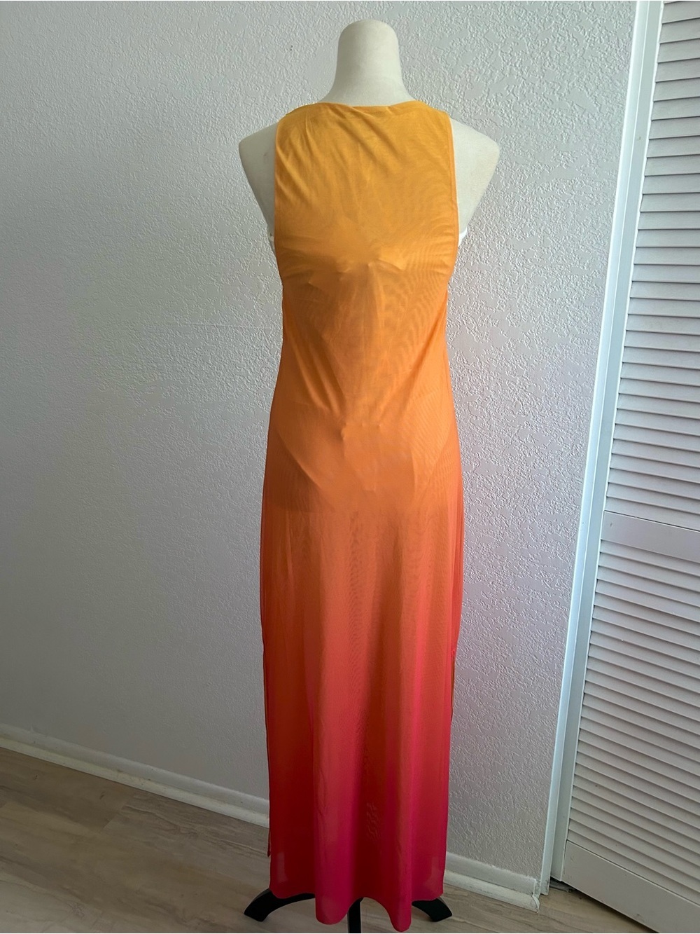 Caroline Constas Sunset Ombre Orange Gradient Mesh Sleeveless Coverup Maxi Dress - Picture 6 of 7